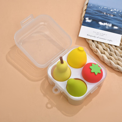 Mút trang điểm 4 món hình  quả trứng ,trái cây  , bông tán phấn  nhiều màu có hộp đựng , xinh xắn  siêu đáng yêu cute