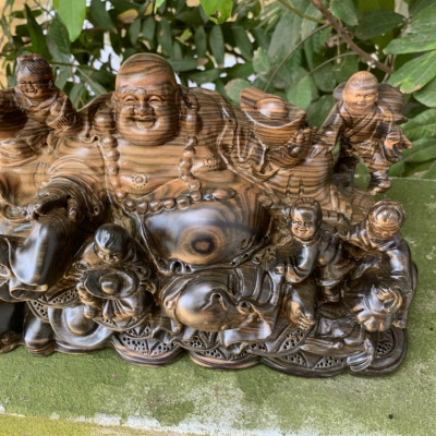 Tượng phật di lặc ngũ phúc bằng gỗ mun kt 30×15×15cm