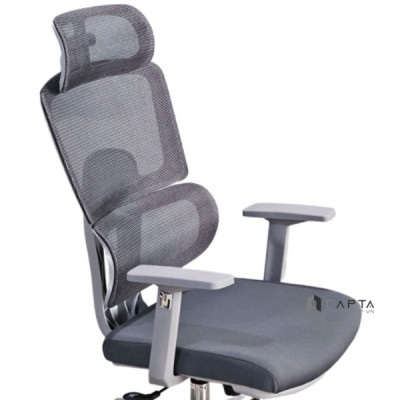 Ghế văn phòng lưng cao có tựa đầu chống mỏi cổ màu xám CM4553-2M Nội thất Capta Ghế làm việc lưng lưới hiện đại nhập khẩu lưng ghế ngả đa chiều tay nhựa chữ T chân xoay thép mạ chrome nâng hạ độ cao office chair hcm