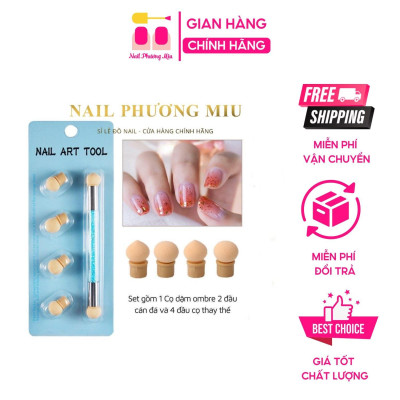 Cọ Dặm Ombre 2 Đầu Cán Đá, Bộ 4 Đầu Mút, Tạo Hiệu Ứng Ombre, Làm Nail Độc Đáo, Trang Trí Móng Sang Trọng Nail Phương Miu Nữ