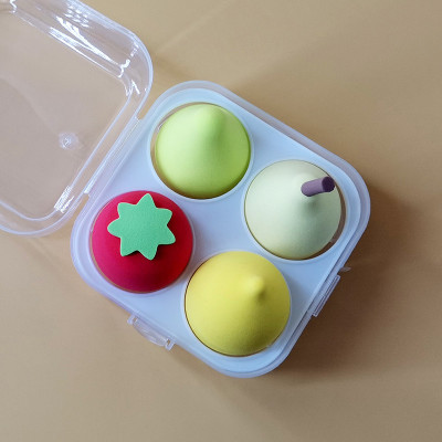 Hộp bông tán phấn trang điểm 4 món hình trái cây  xinh xắn nhiều màu , có hộp đựng siêu đáng yêu cute