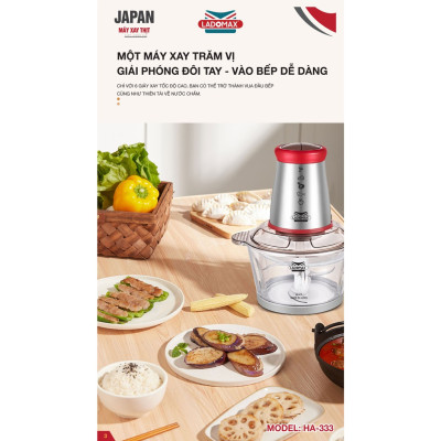 Máy xay thịt đa năng cối thủy tinh 2L Ladomax, xay thịt, cá...Hàng chính hãng