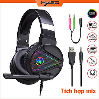 Tai nghe chụp tai Gaming tích hợp Mix HXSJ F16 RGB Jac 3.5mm âm thanh 3D Bass cực đã chuyên dùng nghe nhạc, chơi game - Hàng chính hãng