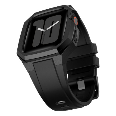 Ốp Case Vỏ Thép Không Gỉ bảo vệ tích hợp dây đeo Fluororubber cho Apple Watch Series 10 Size 46mm - Hàng Chính Hãng