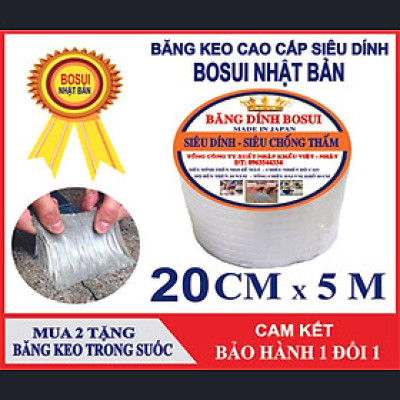 combo 2 cuộn Băng keo chống thấm, chống dột cao cấp Bosui Nhật Bản siêu dính đa năng khổ 20cm x 5m 