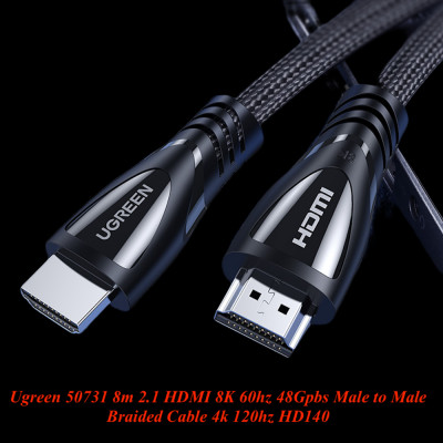 Ugreen UG50731HD140TK 8m 2.1 HDMI 8K 60hz 48Gpbs Male to Male Braided Cable 4k 120hz - HÀNG CHÍNH HÃNG