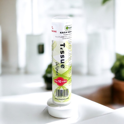 Tuýp Khăn nén cao cấp T.ssue Wipes (10 viên/tuýp). Sử dụng tiện lợi cho chuyến đi du lịch, công tác