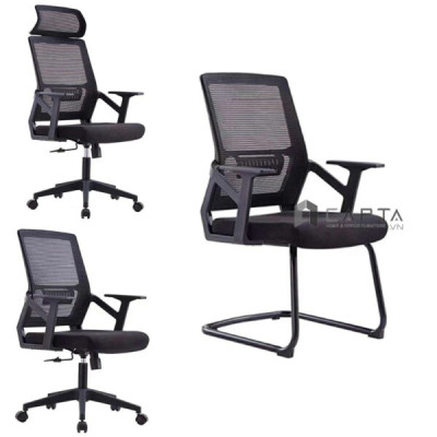 Ghế phòng họp chân quỳ CV4289-M Nội thất Capta Lưng lưới trung chân thép quỳ màu đen hcm