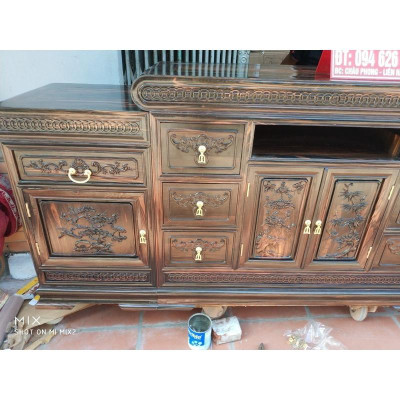 Kệ tivi kiểu nồi giữa gỗ mun hoa - Bình Long