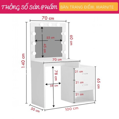 Bàn phấn đèn LED gỗ MDF cao cấp SMLIFE Marnite