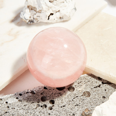 Quả cầu thạch anh hồng 10cm - Mệnh Hỏa & Thổ