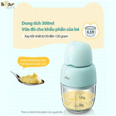 Máy Xay Thực Phẩm Xay Ăn Dặm BEAR Xay Cực Êm An Toàn Vệ Sinh 0.3L Công Suất 120 W  - Hàng Chính Hãng
