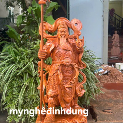 Tượng quan công trấn ải bằng gỗ hương đá  cao 80x30x20cm