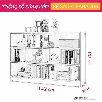 Giá sách gỗ công nghiệp đẹp phong cách hiện đại SMLIFE Bahadur