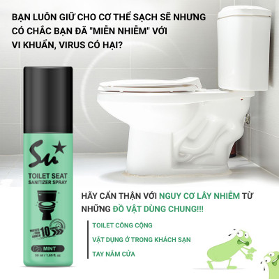 Combo 2 chai Xịt khử khuẩn bệ ngồi bồn cầu Su Star hương chanh và bạc hà, loại bỏ 99.999% (50ml)
