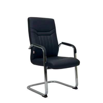 Ghế phòng họp ghế chân quỳ CV4608-P Nội thất Capta Ghế Chân quỳ nệm dày hiện đại màu đen chân quỳ thép mạ chrome bóng