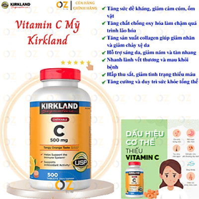 Vitamin C Kirkland Signature Mỹ tăng sức đề kháng, sáng da, mờ thâm, làm chậm quá trình lão hóa, nhanh lành vết thương (bệnh) - OZ Slim Store