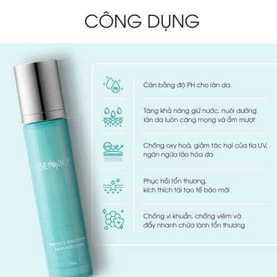 Nước hoa hồng se khít lỗ chân lông Sennio Perfect Whitening Skin Softner cấp ẩm tái tạo và phục hồi da 120ml SNO 827