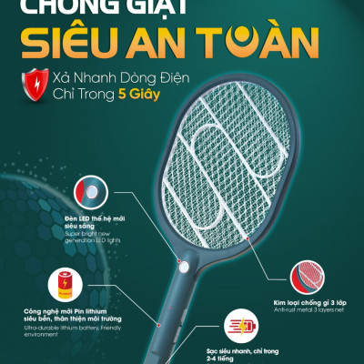Vợt muỗi Điện Quang ĐQ EMR09 GW (PinLithium, Xanh – Trắng)