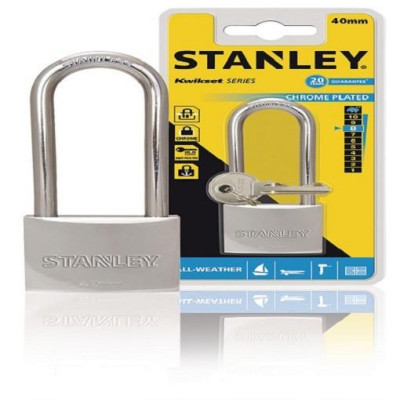 Ổ Khóa Stanley USA, Chrome trắng, càng dài, rộng 40mm- S742-016