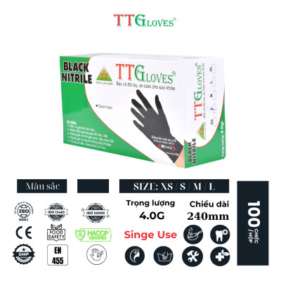 Găng Tay Y Tế Size XS Không Bột Nitrile Màu Đen TTGLOVES (100 chiếc)