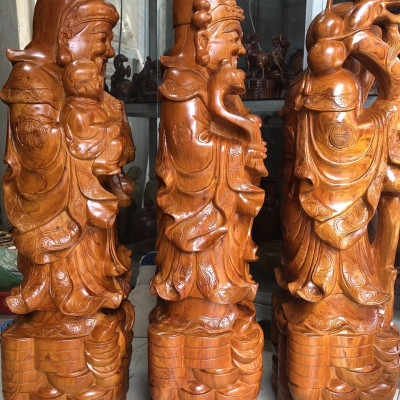 Tượng tam đa phúc lộc thọ bằng gỗ hương kt cao 30×11×9cm