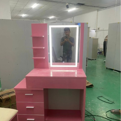 Bàn trang điểm nhựa đài loan ghế ngồi màu trắng ( hình thực tế ) HUCHU sang trọng không mối mọt bên bỉ chắc chắn