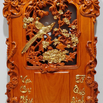 Tranh lốc lịch gỗ hương liền khối-Mai Điểu (sung túc-hạnh phúc) -TG099