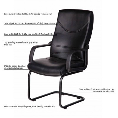 Ghế Phòng Họp Lưng Da PU Chân Sơn Tĩnh Điện IB4110 Ibie - Đen