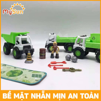 Bộ xe ô tô khủng long đồ chơi xe công trình mô hình xe cẩu múc xe ben xe bồn trộn bê tông cho bé