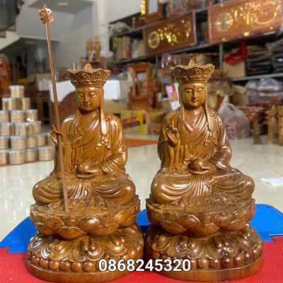 TƯỢNG PHẬT ĐỊA TẠNG VƯƠNG BỒ TÁT BẰNG GỖ BÁCH XANH THƠM NỨC KT CAO 20×12CM