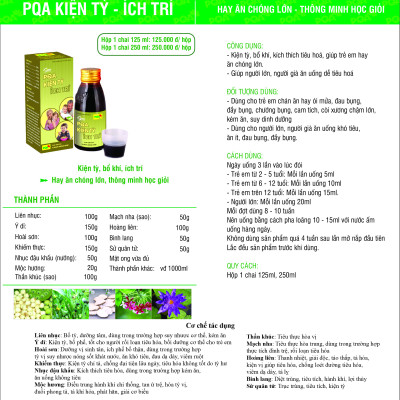 Kiện Tỳ Ích Khí PQA Hỗ Trợ Kích Thích Tiêu Hóa, Giúp Ăn Ngon Miệng Dùng Cho Trẻ Em Còi Xương Chậm Lớn Hộp 125ml