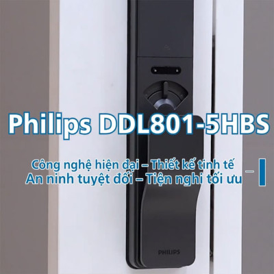 Bộ khóa cửa thông minh Gateway điều khiển từ xa, vân tay, thẻ từ, mật khẩu và chìa cơ, tích hợp kèm chuông cửa Philips DDL801-5HBS - Hàng chính hãng