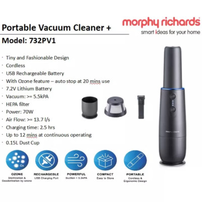 Máy hút bụi cầm tay không dây Morphy Richards MR3936, công suất 70W, trang bị bộ lọc HEPA thanh lọc, khử mùi- Hàng chính hãng