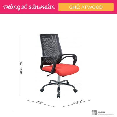 Ghế nhân viên chân xoay lưng lưới SMLIFE Atwood