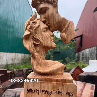 Phu thê viên mãn ,mãi mãi bên nhau trọn đời bằng gỗ ngọc âm thơm nức kt cao 30×15×7cm 