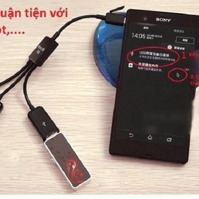 Cáp OTG to USB 2 cổng hỗ trợ sạc nguồn cho Điện thoại