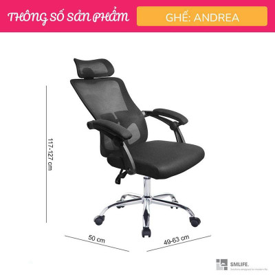 Ghế xoay nhân viên bọc lưới có tựa đầu SMLIFE Andrea