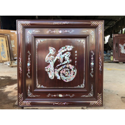 Tranh treo tường gỗ gụ chữ phúc khảm trai ốc kt 81×81×4cm