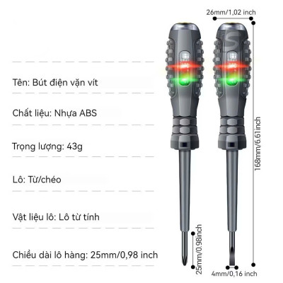 Bút thử điện cảm ứng không tiếp xúc, kiểm tra dây đứt ngầm, kiểm tra pha, đo thông mạch, Vít 2 Cạnh và 4 Cạnh