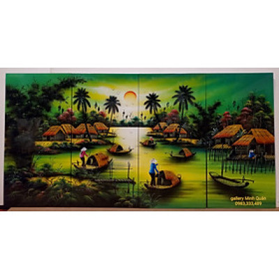 Tranh sơn mài vẽ - Phong Cảnh Quê Hương Thanh Bình 