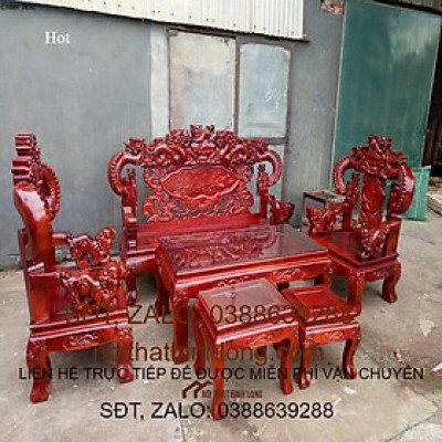 Bộ Bàn Ghế Rồng Khuỳnh Nghê Đỉnh Gỗ Xà Cừ
