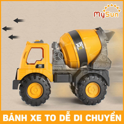 Bộ xe công trình đồ chơi cho bé mô hình xe ô tô cần cẩu máy xúc múc xe ben cở cát xe bồn trộn bê tông đồ chơi