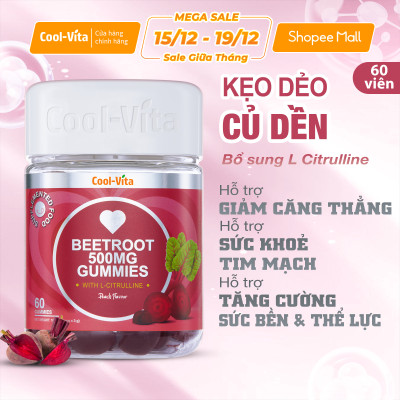 Combo 2 Hộp Kẹo Dẻo Củ Dền Thuần Chay Hỗ Trợ Bổ Sung Sắt, Lưu Thông Máu &  Hỗ Trợ Bổ Sung Năng Lượng LCitrulline Vị Đào Coolvita (60 viên x 3g)/hộp
