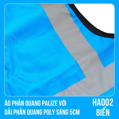 Áo phản quang Palize với dải Phản quang Poly sáng 5cm màu BIỂN - Mã HA002