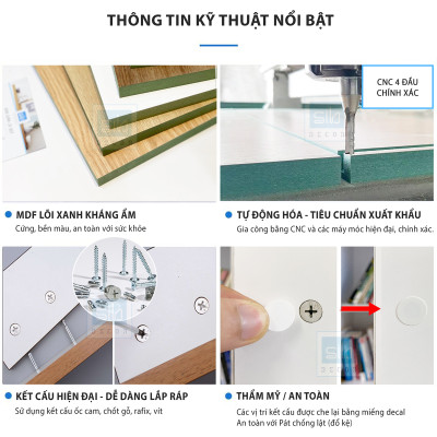 Kệ Gỗ Nhiều Ngăn Đa Năng Màu Trắng Phối Vân Gỗ Thương Hiệu SIB Decor KG25