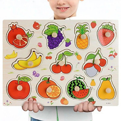 Đồ chơi bảng núm gỗ chủ đề hoa quả cho bé