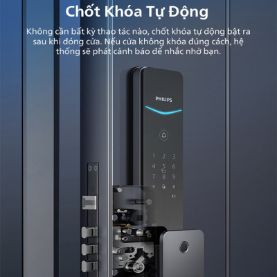 Bộ khóa cửa thông minh Gateway điều khiển từ xa, vân tay, thẻ từ, mật khẩu và chìa cơ, tích hợp kèm chuông cửa. Thương hiệu Hà Lan cao cấp Philips DDL801-5HBS. Hàng chính hãng
