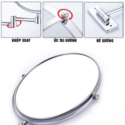 Gương trang điểm để bàn, LED, treo tường, Crom, phóng đại zoom x3, 2 mặt xoay siêu nét nhiều mẫu Minh House
