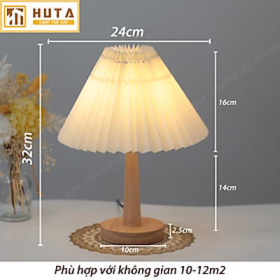 Đèn Ngủ Để Bàn HUTA G5 Gỗ Chao Xếp Ly Vintage Dễ Thương, Decor Trang Trí Phòng Ngủ, Đọc Sách Đầu Giường, Điều Chỉnh Độ Sáng, Đèn Vàng Bóng LED Tiết Kiệm Điện